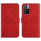 For Xiaomi Redmi Note 11 Pro Foreign Version Skin Feel Butterfly Peony Embossed Leather Phone Case(Red) - 1