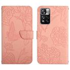 For Xiaomi Redmi Note 11 Pro / Poco M4 Pro 5G Skin Feel Butterfly Peony Embossed Leather Phone Case(Pink) - 1