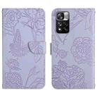 For Xiaomi Redmi Note 11 Pro / Poco M4 Pro 5G Skin Feel Butterfly Peony Embossed Leather Phone Case(Purple) - 1