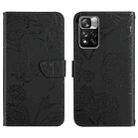 For Xiaomi Redmi Note 11 Pro / Poco M4 Pro 5G Skin Feel Butterfly Peony Embossed Leather Phone Case(Black) - 1