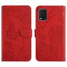 For Xiaomi Mi 10 Lite 5G Skin Feel Butterfly Peony Embossed Leather Phone Case(Red) - 1