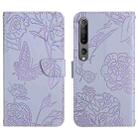 For Xiaomi Mi 10 / 10 Pro 5G Skin Feel Butterfly Peony Embossed Leather Phone Case(Purple) - 1