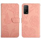 For Xiaomi Mi 10T 5G Skin Feel Butterfly Peony Embossed Leather Phone Case(Pink) - 1