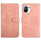 For Xiaomi Mi 11 Lite Skin Feel Butterfly Peony Embossed Leather Phone Case(Pink) - 1