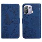 For Xiaomi Mi 11 Pro Skin Feel Butterfly Peony Embossed Leather Phone Case(Blue) - 1