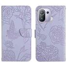 For Xiaomi Mi 11 Pro Skin Feel Butterfly Peony Embossed Leather Phone Case(Purple) - 1