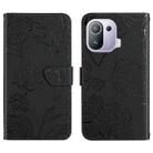 For Xiaomi Mi 11 Pro Skin Feel Butterfly Peony Embossed Leather Phone Case(Black) - 1