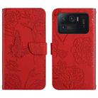 For Xiaomi Mi 11 Ultra Skin Feel Butterfly Peony Embossed Leather Phone Case(Red) - 1