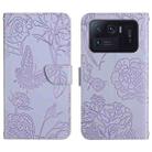For Xiaomi Mi 11 Ultra Skin Feel Butterfly Peony Embossed Leather Phone Case(Purple) - 1