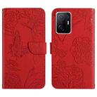 For Xiaomi Mi 11T / 11T Pro Skin Feel Butterfly Peony Embossed Leather Phone Case(Red) - 1