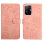 For Xiaomi Mi 11T / 11T Pro Skin Feel Butterfly Peony Embossed Leather Phone Case(Pink) - 1