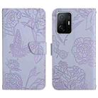 For Xiaomi Mi 11T / 11T Pro Skin Feel Butterfly Peony Embossed Leather Phone Case(Purple) - 1