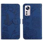 For Xiaomi 12 / 12 Pro Skin Feel Butterfly Peony Embossed Leather Phone Case(Blue) - 1