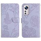 For Xiaomi 12 / 12 Pro Skin Feel Butterfly Peony Embossed Leather Phone Case(Purple) - 1