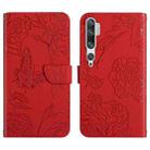 For Xiaomi Mi Note 10 / Note 10 Pro Skin Feel Butterfly Peony Embossed Leather Phone Case(Red) - 1