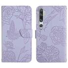 For Xiaomi Mi Note 10 / Note 10 Pro Skin Feel Butterfly Peony Embossed Leather Phone Case(Purple) - 1
