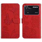 For Xiaomi Poco M4 Pro 4G Skin Feel Butterfly Peony Embossed Leather Phone Case(Red) - 1