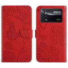 For Xiaomi Poco X4 Pro 5G Skin Feel Butterfly Peony Embossed Leather Phone Case(Red) - 1