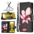 For Xiaomi Redmi 10 5G / Note 11E Colored Drawing Pattern Zipper Leather Phone Case(Lotus) - 1