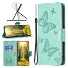 For Xiaomi Redmi 10C Two Butterflies Embossing Leather Phone Case(Green) - 1