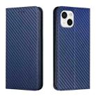 For iPhone 13 Carbon Fiber Texture Flip Holder Leather Phone Case(Blue) - 1