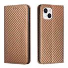 For iPhone 13 Carbon Fiber Texture Flip Holder Leather Phone Case(Brown) - 1