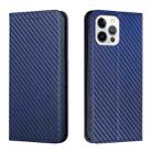 For iPhone 13 Pro Carbon Fiber Texture Flip Holder Leather Phone Case (Blue) - 1