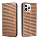 For iPhone 13 Pro Carbon Fiber Texture Flip Holder Leather Phone Case (Brown) - 1