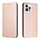 For iPhone 13 Pro Carbon Fiber Texture Flip Holder Leather Phone Case (Rose Gold) - 1