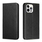 For iPhone 13 Pro Max Carbon Fiber Texture Flip Holder Leather Phone Case (Black) - 1