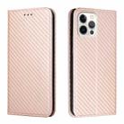 For iPhone 13 Pro Max Carbon Fiber Texture Flip Holder Leather Phone Case (Rose Gold) - 1