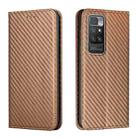 For Xiaomi Redmi 10 Carbon Fiber Texture Flip Holder Leather Phone Case(Brown) - 1