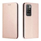 For Xiaomi Redmi 10 Carbon Fiber Texture Flip Holder Leather Phone Case(Rose Gold) - 1