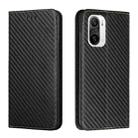 For Xiaomi Redmi K40 Carbon Fiber Texture Flip Holder Leather Phone Case(Black) - 1