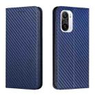 For Xiaomi Redmi K40 Carbon Fiber Texture Flip Holder Leather Phone Case(Blue) - 1