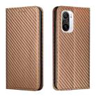 For Xiaomi Redmi K40 Carbon Fiber Texture Flip Holder Leather Phone Case(Brown) - 1