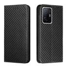 For Xiaomi Mi 11T Carbon Fiber Texture Flip Holder Leather Phone Case(Black) - 1