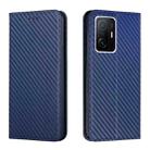 For Xiaomi Mi 11T Carbon Fiber Texture Flip Holder Leather Phone Case(Blue) - 1