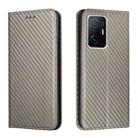 For Xiaomi Mi 11T Carbon Fiber Texture Flip Holder Leather Phone Case(Grey) - 1