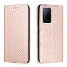 For Xiaomi Mi 11T Carbon Fiber Texture Flip Holder Leather Phone Case(Rose Gold) - 1