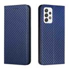 For Samsung Galaxy A33 5G Carbon Fiber Texture Flip Holder Leather Phone Case(Blue) - 1