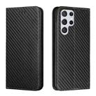 For Samsung Galaxy S22 Ultra 5G Carbon Fiber Texture Flip Holder Leather Phone Case(Black) - 1