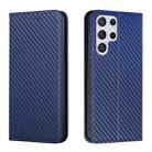For Samsung Galaxy S22 Ultra 5G Carbon Fiber Texture Flip Holder Leather Phone Case(Blue) - 1