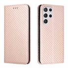 For Samsung Galaxy S22 Ultra 5G Carbon Fiber Texture Flip Holder Leather Phone Case(Rose Gold) - 1