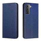 For Samsung Galaxy S22 5G Carbon Fiber Texture Flip Holder Leather Phone Case(Blue) - 1