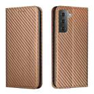 For Samsung Galaxy S22 5G Carbon Fiber Texture Flip Holder Leather Phone Case(Brown) - 1