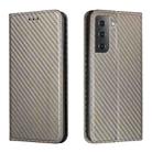 For Samsung Galaxy S22 5G Carbon Fiber Texture Flip Holder Leather Phone Case(Grey) - 1