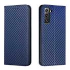 For Samsung Galaxy S22+ 5G Carbon Fiber Texture Flip Holder Leather Phone Case(Blue) - 1