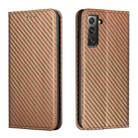 For Samsung Galaxy S22+ 5G Carbon Fiber Texture Flip Holder Leather Phone Case(Brown) - 1