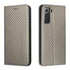 For Samsung Galaxy S22+ 5G Carbon Fiber Texture Flip Holder Leather Phone Case(Grey) - 1